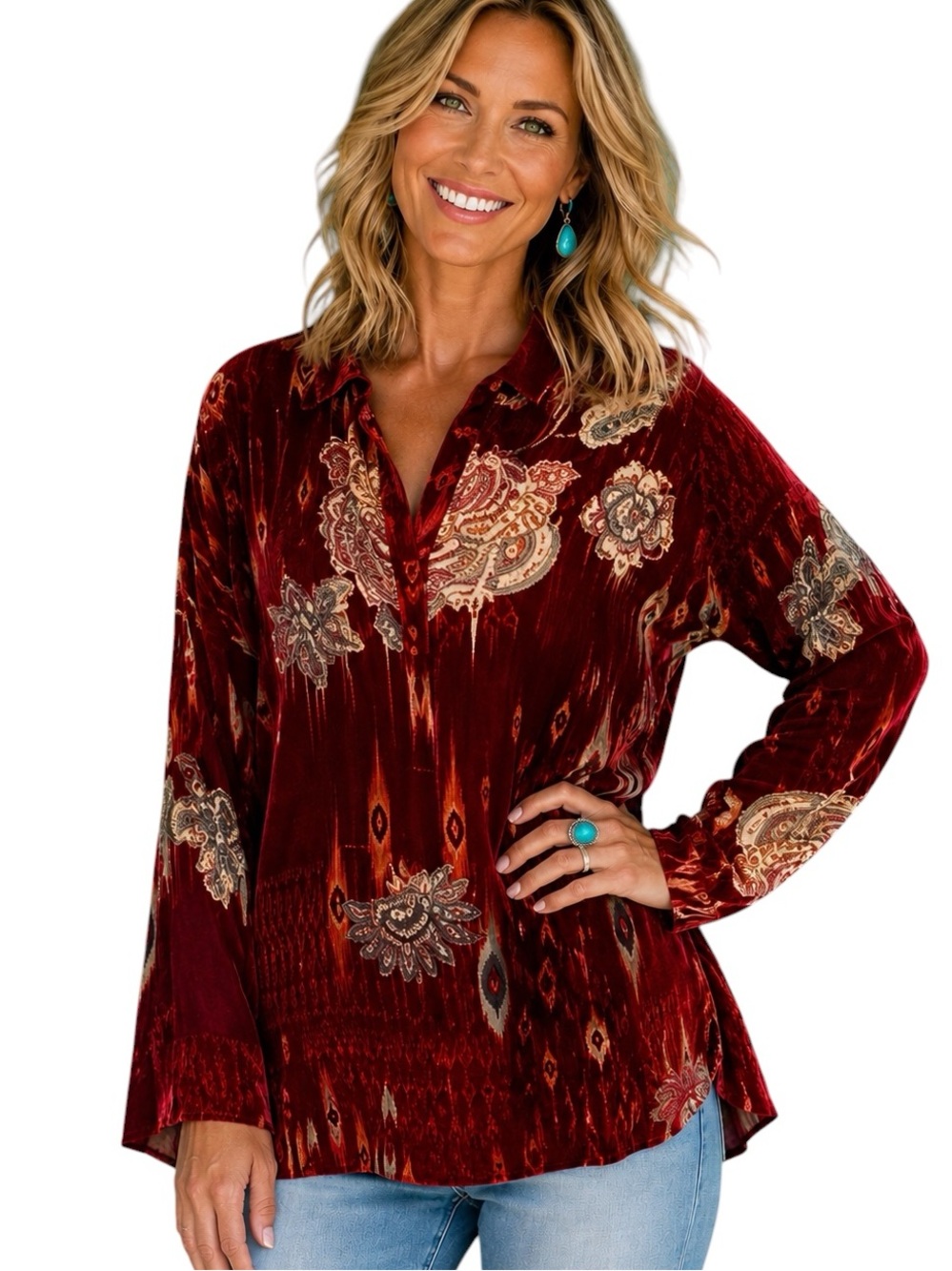Johnny Was Feather velvet  burnout Mara blouse NWT